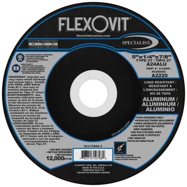 Photo of Flexovit 5″ X 1/4″ x 7/8″ Type 27 Grinding Wheel