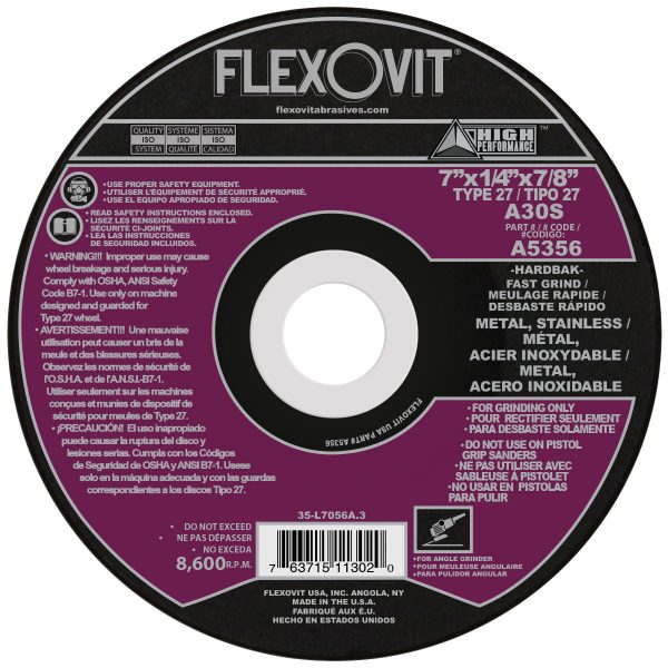 Photo of Flexovit 7″ x 1/4″ x 7/8″ Type 27 Grinding Wheel
