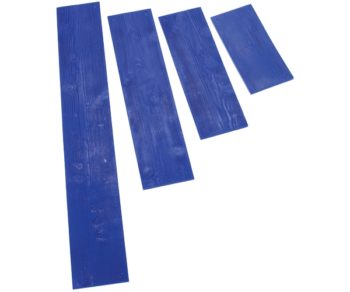 four blue wood textured planks of different sizes