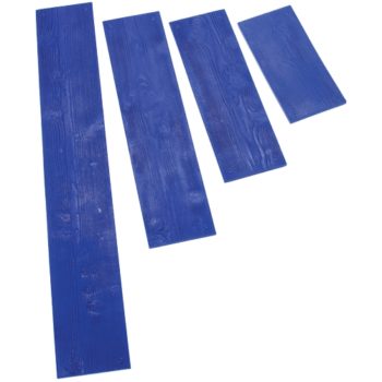 four blue wood textured planks of different sizes